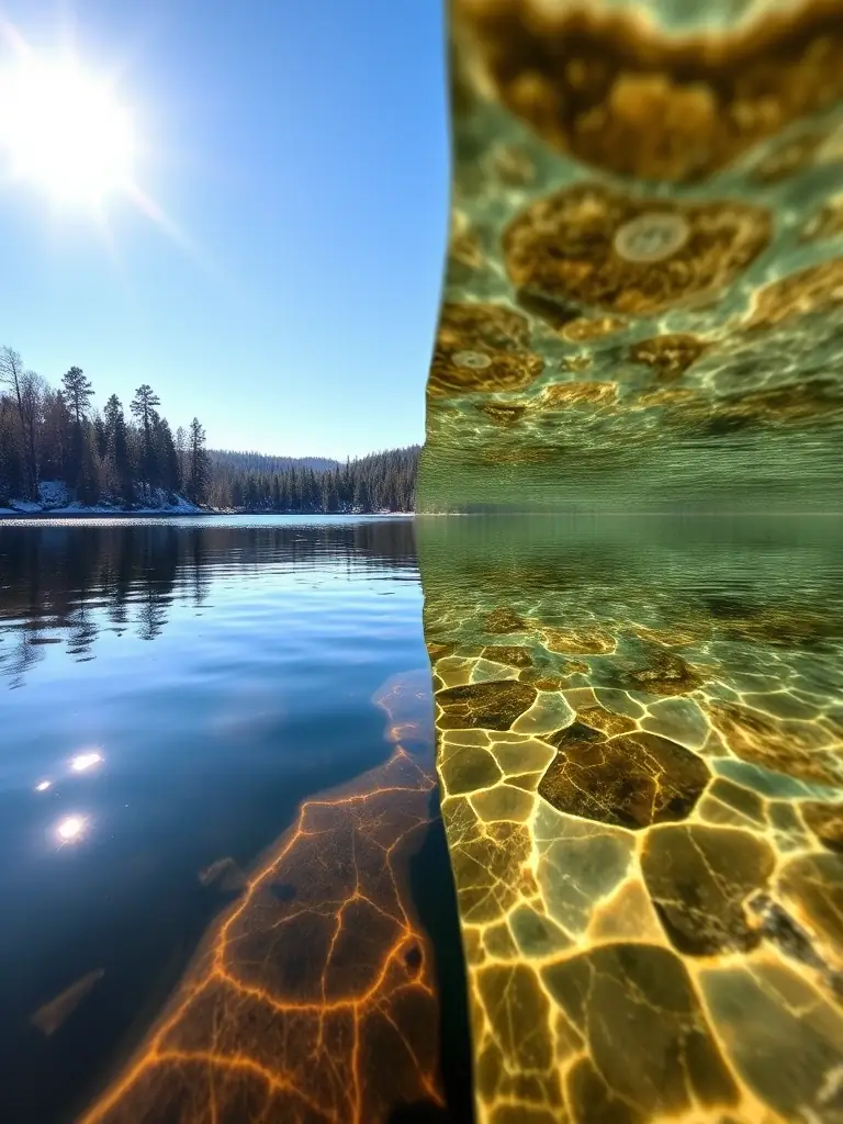 A before-and-after image showing the improvement in water clarity in Crystal Lake following the implementation of water quality initiatives.