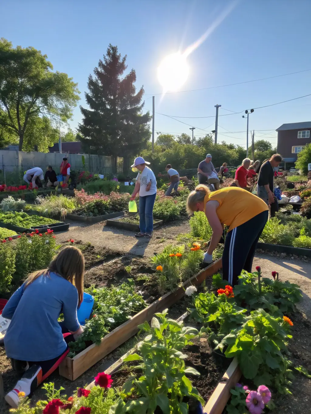 A community garden thriving with diverse plants and vegetables, illustrating the Trust's support for sustainable community development.