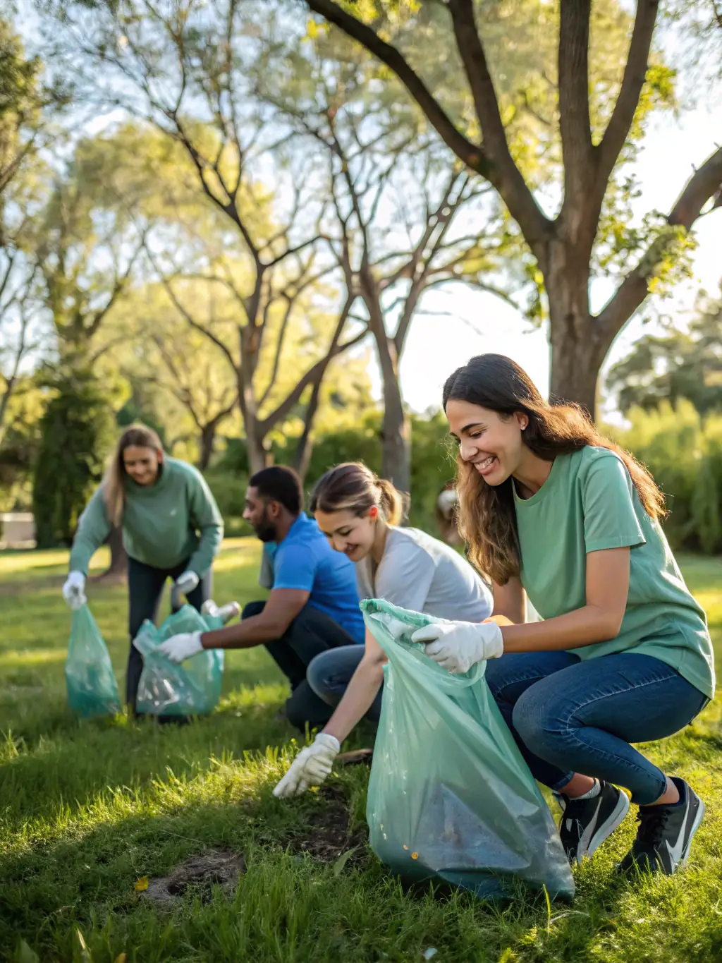 A picture of volunteers participating in a community cleanup event along the shores of Crystal Lake, collecting litter and debris.